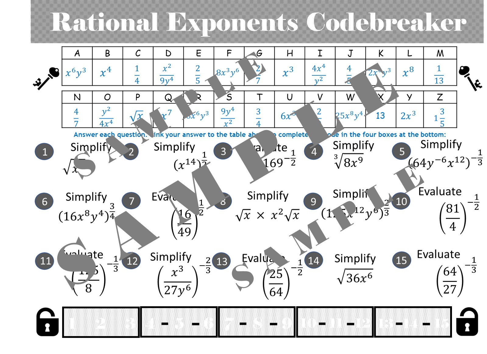 Rational Exponents Activity - Math Educational Resources | Ten Tors Math