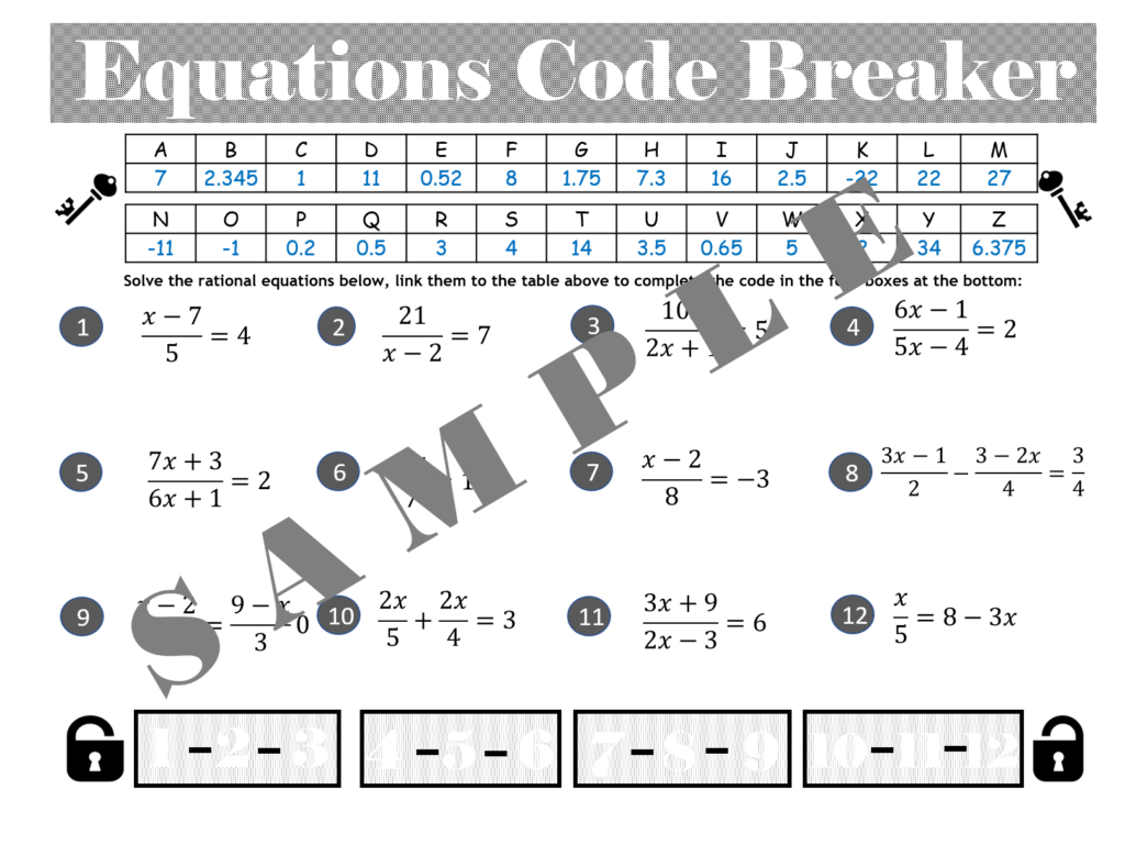 Solving Rational Equations Activity - Math Educational Resources | Ten ...